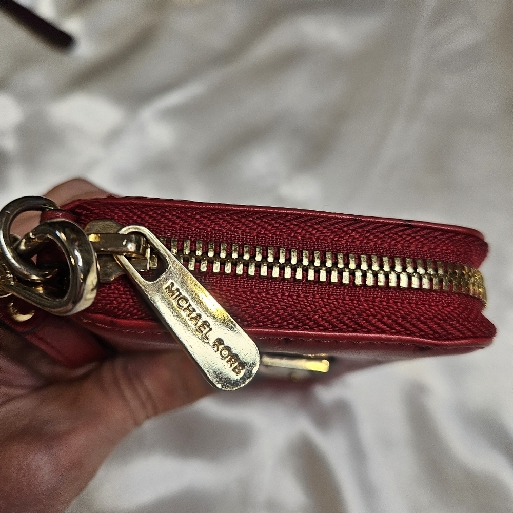 Michael Kors Red Ostrich Leather Zip Around Wristlet - Picture 6 of 7